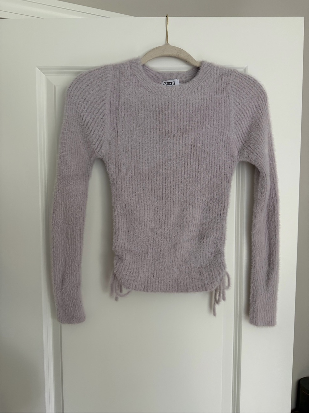 Princess Polly Lilac Fuzzy Crewneck Sweater with Side Ties